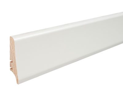 Biela PW58  - drevená soklová lišta dĺžka 2,2 m, výška 58mm, cena za 1ks